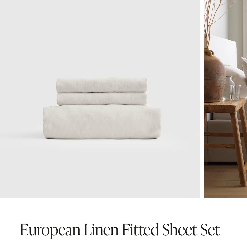 Quince European Linen Fitted Sheet. SHEET ONLY - Cream/SAND